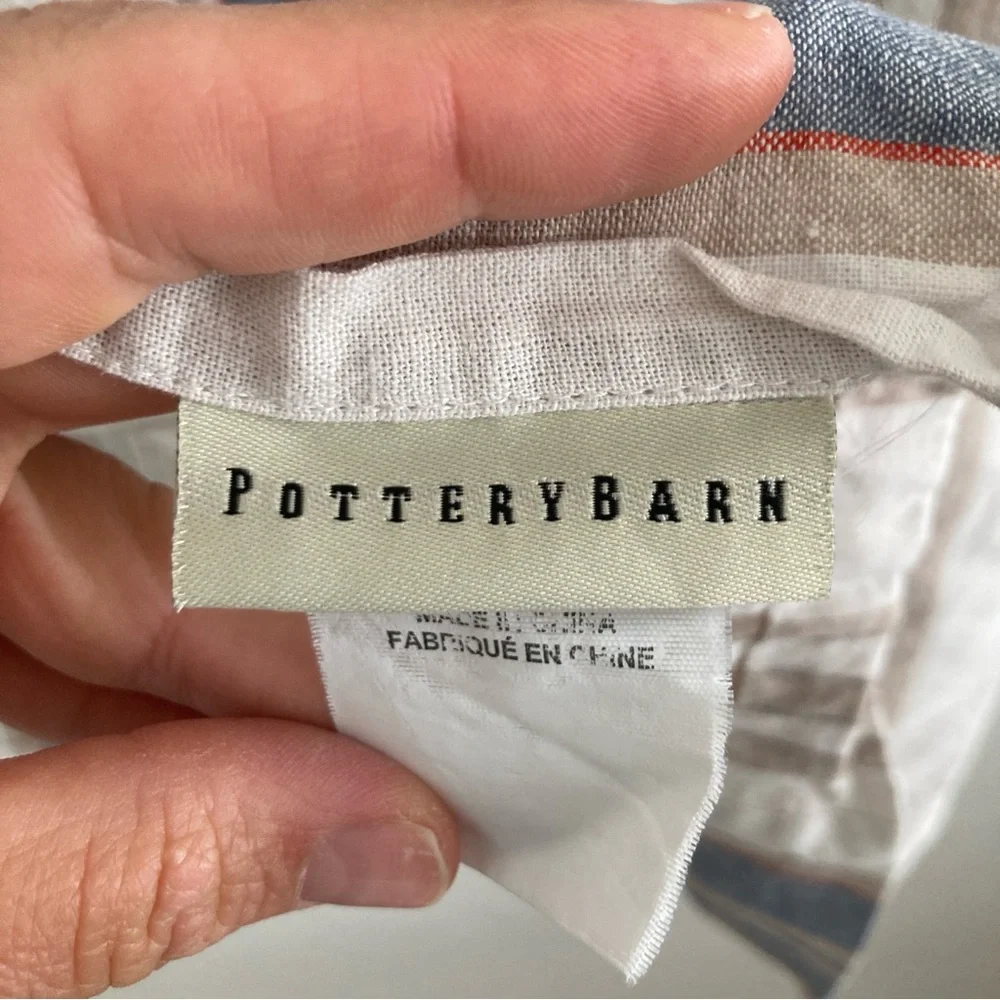 Pottery Barn Linen Blend Curtain Panel Blue Striped Beachy Breezy 71 x 71 Inch
